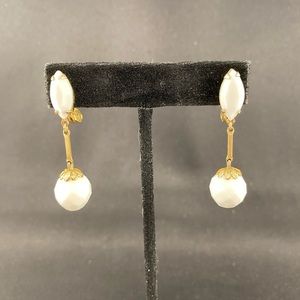 Vintage Lewis Segal white bead drop post earrings